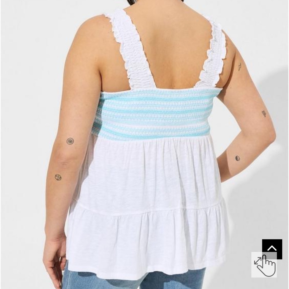 Torrid Cotton Modal Slub Square Neck Smocked Babydoll Tank - Picture 3 of 3